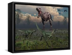 Two Lesothosaurus Dinosaurs Run Out of the Way of a T-Rex on a Rampage-Stocktrek Images-Framed Stretched Canvas