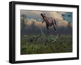 Two Lesothosaurus Dinosaurs Run Out of the Way of a T-Rex on a Rampage-Stocktrek Images-Framed Photographic Print