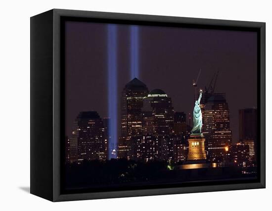 Two Light Beams Illuminate the Sky-null-Framed Stretched Canvas