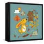 Two Little Animals are Playing in the Forest / Editable Vector Artwork Design for Kids and Babies /-graphic7-Framed Stretched Canvas