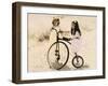 Two Little Girls by an Old Fashioned Bicycle-Nora Hernandez-Framed Giclee Print