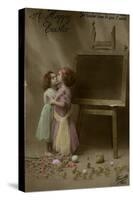 Two Little Girls on an Easter Postcard-null-Stretched Canvas