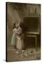 Two Little Girls on an Easter Postcard-null-Stretched Canvas