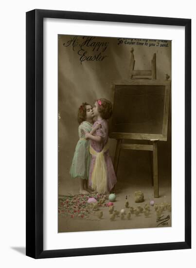 Two Little Girls on an Easter Postcard-null-Framed Photographic Print