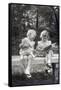 Two Little Girls Sitting on a Bench-Philip Gendreau-Framed Stretched Canvas