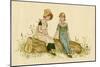 Two Little Girls Sitting on a Log-Kate Greenaway-Mounted Art Print