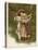 Two Little Girls Stand on a Swing with a White Kitten-null-Stretched Canvas