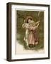 Two Little Girls Stand on a Swing with a White Kitten-null-Framed Art Print