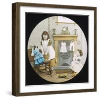 Two Little Girls Wash Their Dolls' Clothes-null-Framed Photographic Print