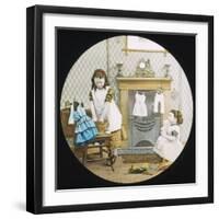 Two Little Girls Wash Their Dolls' Clothes-null-Framed Photographic Print