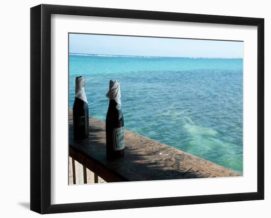 Two Local Beers on Ledge at Popular Bar, Palapa Bar, San Pedro-null-Framed Premium Photographic Print