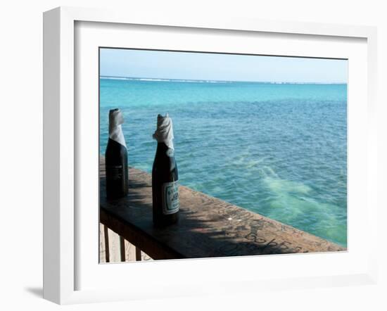 Two Local Beers on Ledge at Popular Bar, Palapa Bar, San Pedro-null-Framed Premium Photographic Print