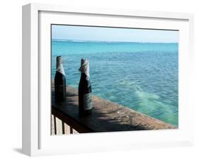Two Local Beers on Ledge at Popular Bar, Palapa Bar, San Pedro-null-Framed Premium Photographic Print