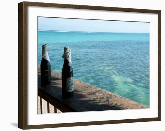 Two Local Beers on Ledge at Popular Bar, Palapa Bar, San Pedro-null-Framed Photographic Print