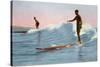 Two Long Board Surfers-null-Stretched Canvas