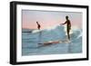 Two Long Board Surfers-null-Framed Art Print