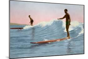 Two Long Board Surfers-null-Mounted Art Print