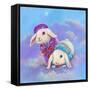 Two Lop Eared Bunnies Mouse and Two Bunnies in Clouds I-Judy Mastrangelo-Framed Stretched Canvas