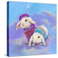 Two Lop Eared Bunnies Mouse and Two Bunnies in Clouds I-Judy Mastrangelo-Stretched Canvas