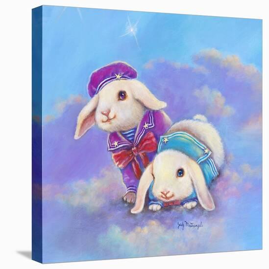 Two Lop Eared Bunnies Mouse and Two Bunnies in Clouds I-Judy Mastrangelo-Stretched Canvas