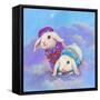 Two Lop Eared Bunnies Mouse and Two Bunnies in Clouds I-Judy Mastrangelo-Framed Stretched Canvas