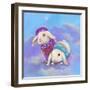 Two Lop Eared Bunnies Mouse and Two Bunnies in Clouds I-Judy Mastrangelo-Framed Giclee Print