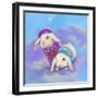 Two Lop Eared Bunnies Mouse and Two Bunnies in Clouds I-Judy Mastrangelo-Framed Giclee Print