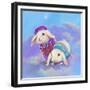 Two Lop Eared Bunnies Mouse and Two Bunnies in Clouds I-Judy Mastrangelo-Framed Giclee Print