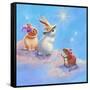 Two Lop Eared Bunnies Mouse and Two Bunnies in Clouds II-Judy Mastrangelo-Framed Stretched Canvas