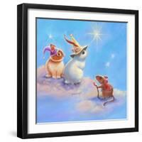 Two Lop Eared Bunnies Mouse and Two Bunnies in Clouds II-Judy Mastrangelo-Framed Giclee Print