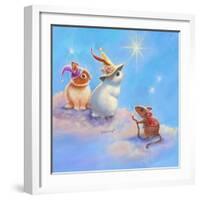 Two Lop Eared Bunnies Mouse and Two Bunnies in Clouds II-Judy Mastrangelo-Framed Giclee Print