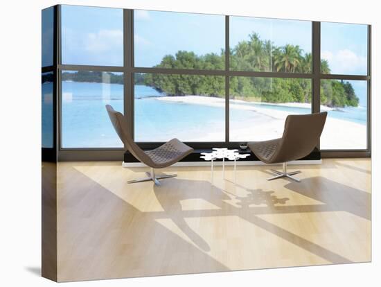 Two Lounge Chairs Against Huge Window with Seascape View-PlusONE-Stretched Canvas