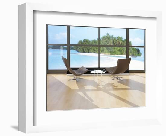 Two Lounge Chairs Against Huge Window with Seascape View-PlusONE-Framed Photographic Print
