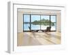 Two Lounge Chairs Against Huge Window with Seascape View-PlusONE-Framed Photographic Print