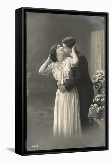 Two Lovers Embrace and Kiss-null-Framed Stretched Canvas