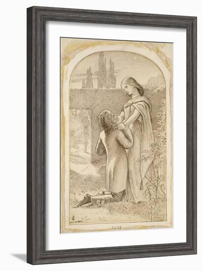 Two Lovers in a Starlit Garden, 1862 (Pen and Dark Brown Ink on Laid Paper)-Sir Joseph Noel Paton-Framed Giclee Print