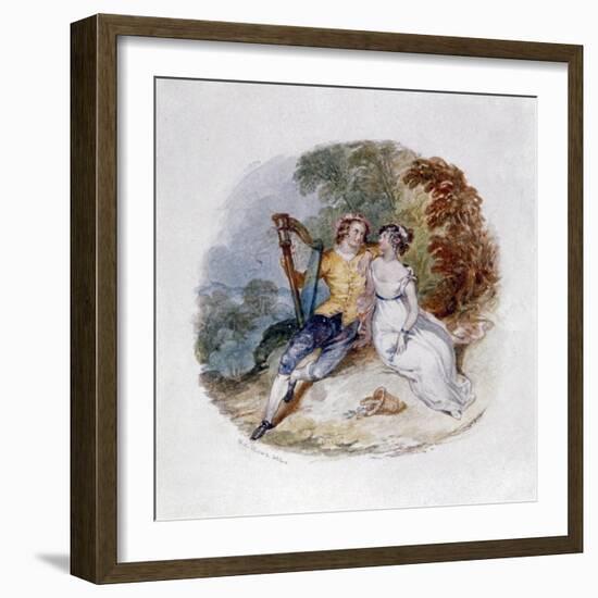 Two Lovers on a Bank with a Harp', 19th century-Henry Courtney Selous-Framed Giclee Print