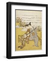 Two Lovers Playing a Shamisen-Suzuki Harunobu-Framed Premium Giclee Print