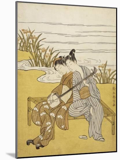 Two Lovers Playing a Shamisen-Suzuki Harunobu-Mounted Giclee Print