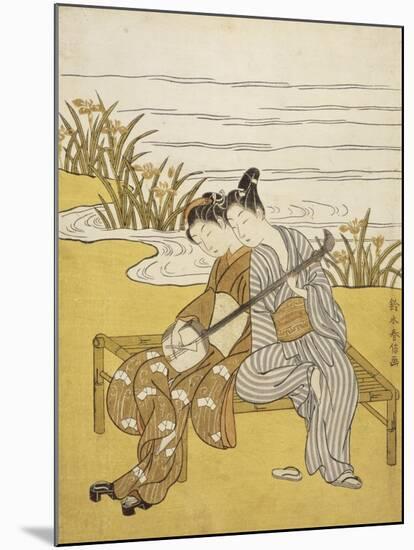 Two Lovers Playing a Shamisen-Suzuki Harunobu-Mounted Giclee Print