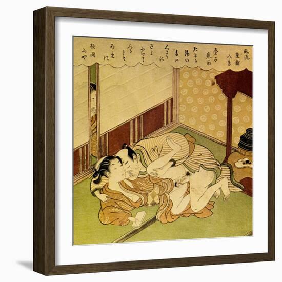 Two Lovers (Shunga - Erotic Woodblock Prin), C. 1750-Suzuki Harunobu-Framed Giclee Print