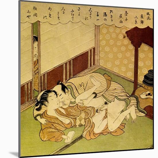 Two Lovers (Shunga - Erotic Woodblock Prin), C. 1750-Suzuki Harunobu-Mounted Giclee Print