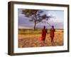 Two Maasai Morans Walking with Spears at Sunset, Amboseli National Park, Kenya-Alison Jones-Framed Premium Photographic Print