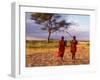 Two Maasai Morans Walking with Spears at Sunset, Amboseli National Park, Kenya-Alison Jones-Framed Premium Photographic Print