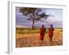 Two Maasai Morans Walking with Spears at Sunset, Amboseli National Park, Kenya-Alison Jones-Framed Photographic Print