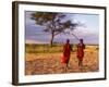 Two Maasai Morans Walking with Spears at Sunset, Amboseli National Park, Kenya-Alison Jones-Framed Photographic Print