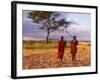 Two Maasai Morans Walking with Spears at Sunset, Amboseli National Park, Kenya-Alison Jones-Framed Photographic Print