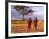 Two Maasai Morans Walking with Spears at Sunset, Amboseli National Park, Kenya-Alison Jones-Framed Photographic Print