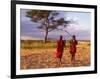 Two Maasai Morans Walking with Spears at Sunset, Amboseli National Park, Kenya-Alison Jones-Framed Photographic Print