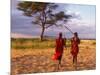 Two Maasai Morans Walking with Spears at Sunset, Amboseli National Park, Kenya-Alison Jones-Mounted Photographic Print